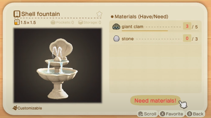Fontaine de coquille - Objets de coquille dans Animal Crossing New Horizons