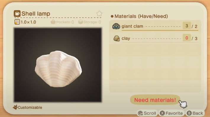 Lampe coquillage - Objets coquillage dans Animal Crossing New Horizons
