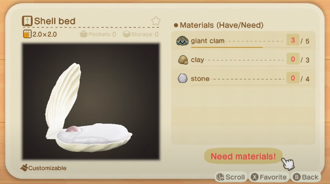 Lit de coquille ACNH - Articles de coquille dans Animal Crossing New Horizons
