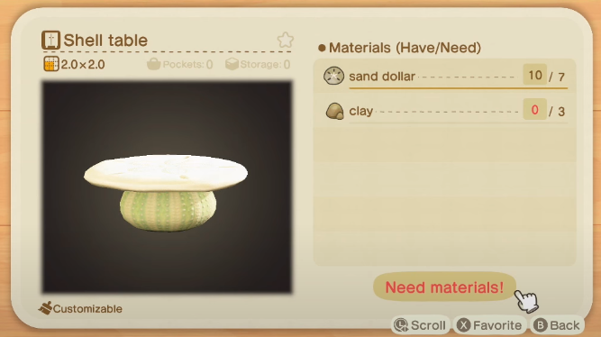 Table Shell ACNH