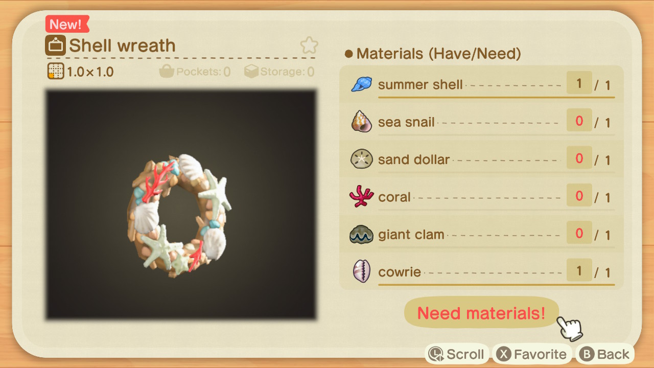 Recettes de coquille dans Animal Crossing New Horizons