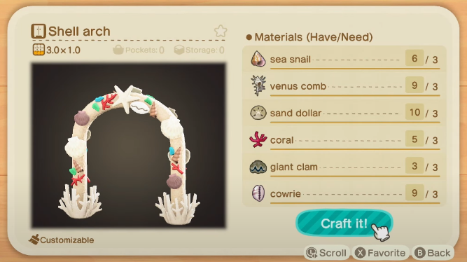 Arc de coquille - Objets de coquille dans Animal Crossing New Horizons