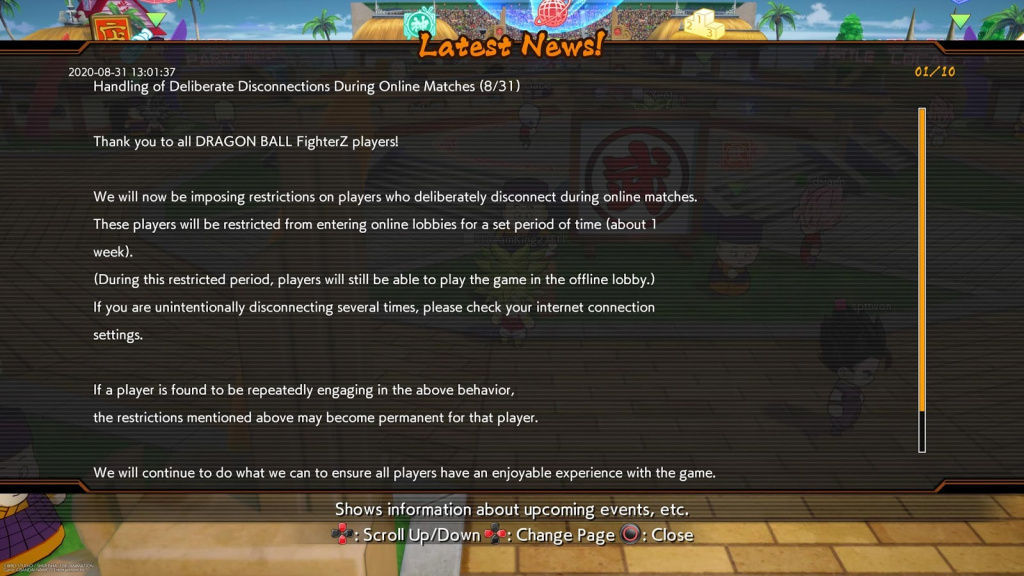 Dragon Ball FighterZ rage quit ban