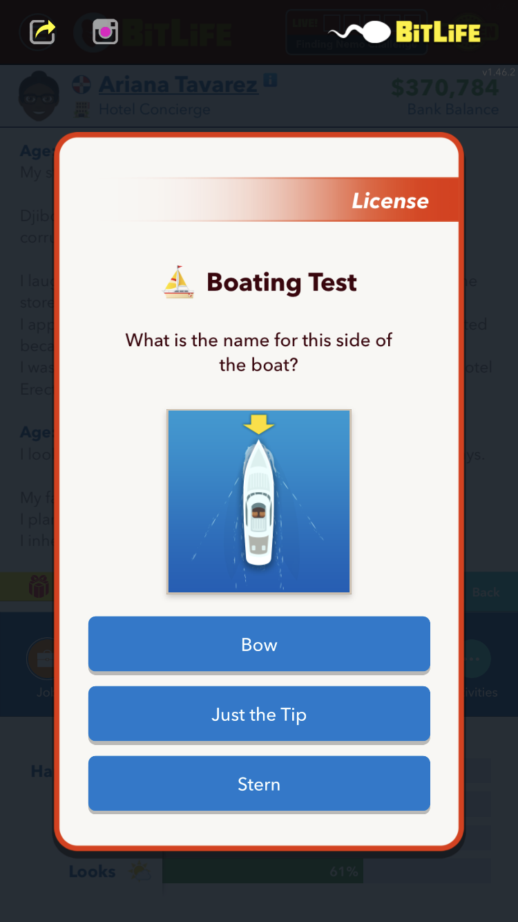 Comment obtenir une licence de navigation dans BitLife - Question 1
