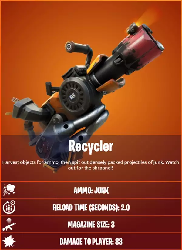 Fortnite Recycler Arme Gun Stats Date de sortie Munitions Junk Epic Games