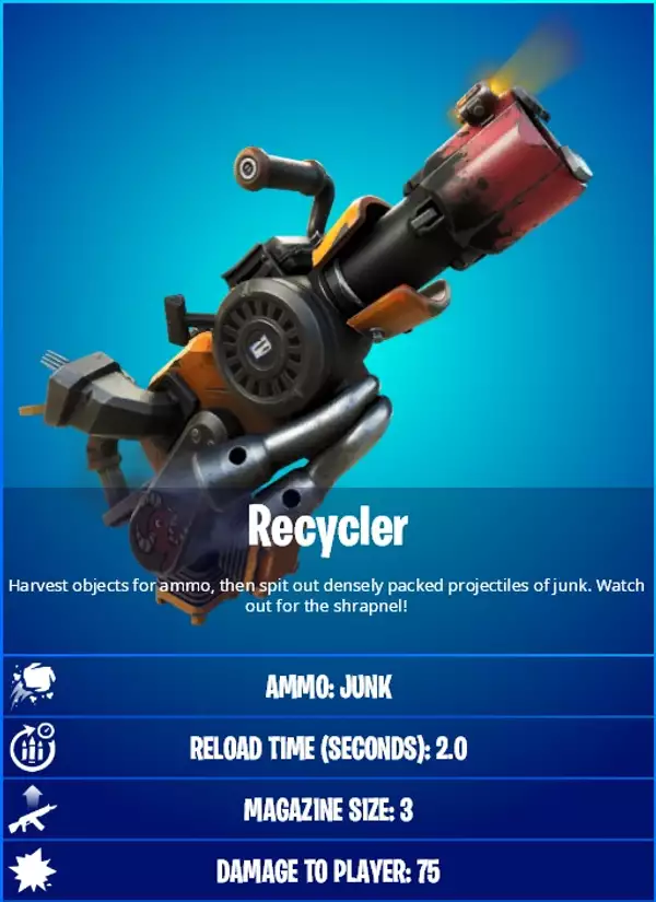 Fortnite Recycler Arme Gun Stats Date de sortie Munitions Junk Epic Games