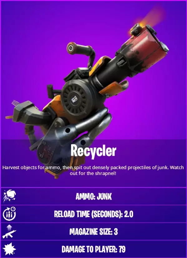 Fortnite Recycler Arme Gun Stats Date de sortie Munitions Junk Epic Games