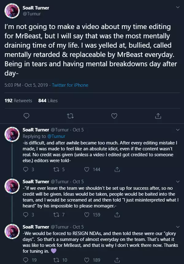 Allégations de MrBeast intimidant d'anciens employés toxiques