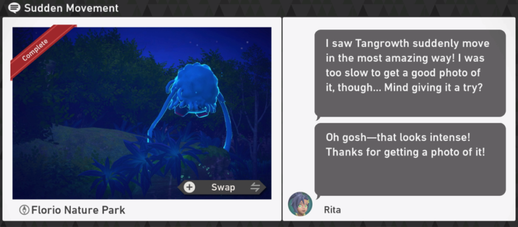 Nouveau Pokemon Snap - Demande de nuit du parc naturel Florio - Mouvement soudain