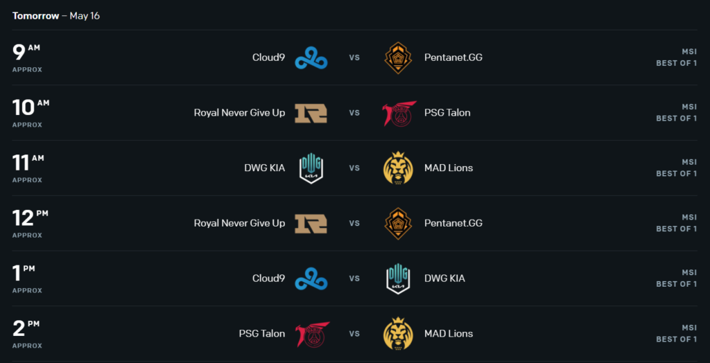Calendrier du jour 3 de l'étape MSI Rumble de League of Legends