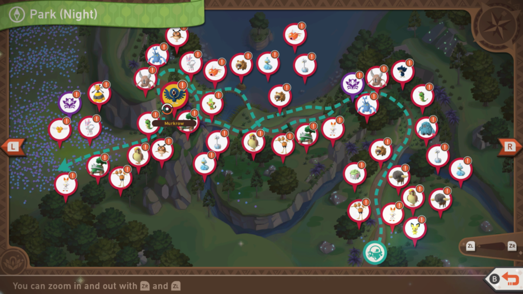 Aperçu de la nouvelle carte du parc naturel Pokemon Snap Florio (nuit)
