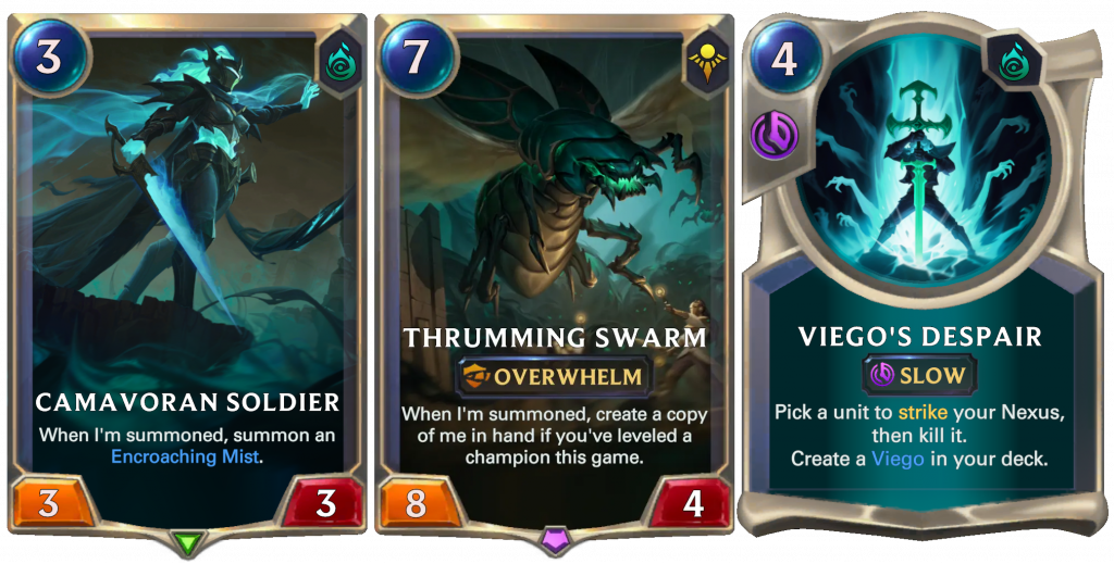 Legends of Runeterra Ruination Soldat Camavoran Thrumming Swarm Viego's Despair cartes