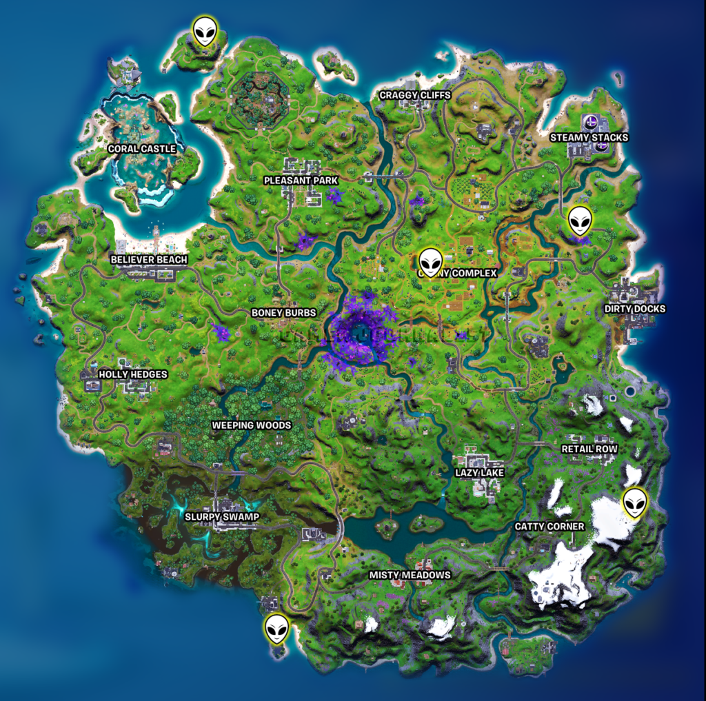Emplacements des artefacts extraterrestres de la semaine 6 sur la carte Fortnite