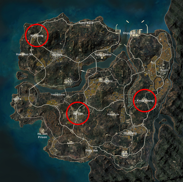 PUBG Taego Map meilleurs sites d'atterrissage