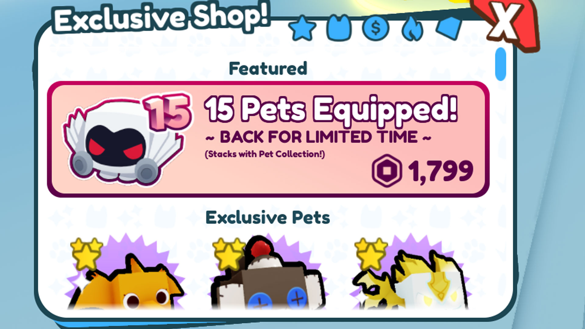 Pet Simulator X - Pass de jeu équipé de 15 animaux