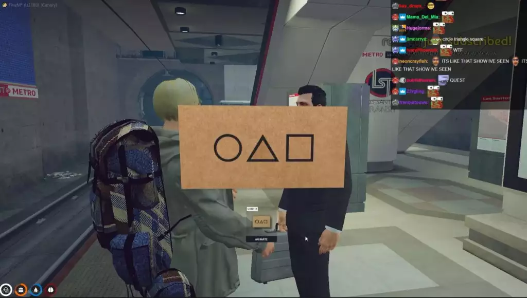 Un étranger remet une carte xQc avec un code d'invitation spécial au serveur Squid Game GTA RP. (Photo : Twitch / xQcOW)