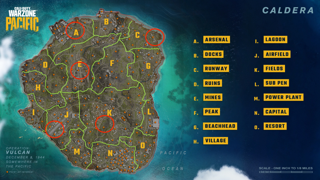 Emplacements de la carte des jets COD Warzone Pacific