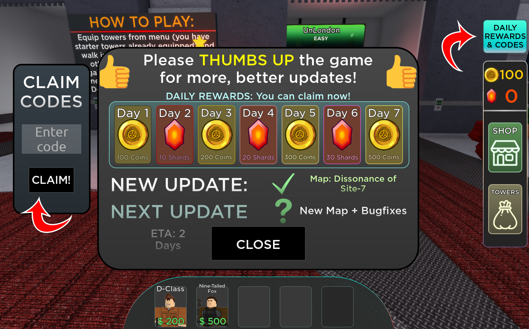 Codes d'échange de Tower Defense SCP