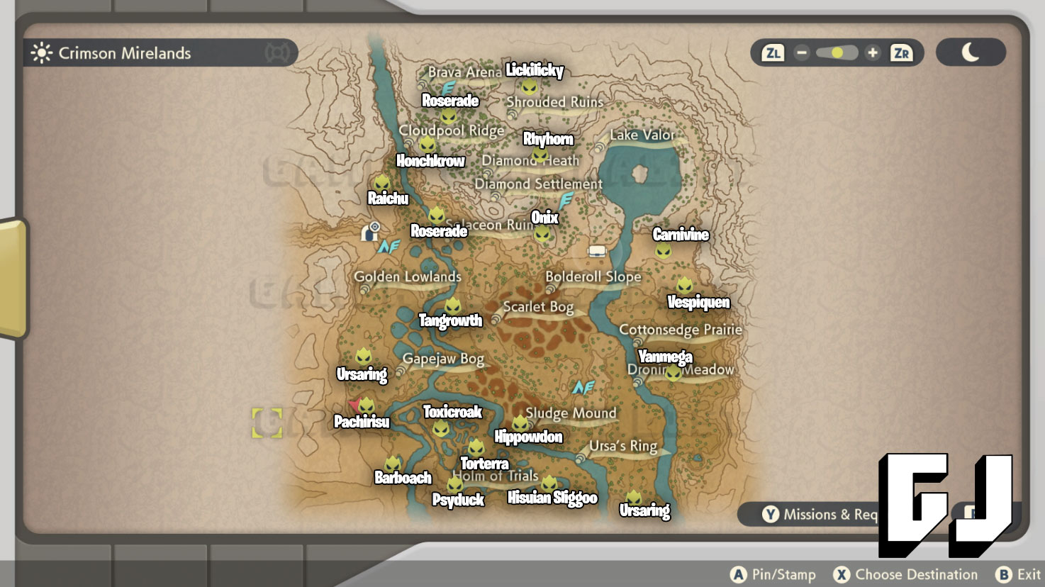 Tous les Pokémon Alpha dans Crimson Mirelands dans Pokemon Legends Arceus