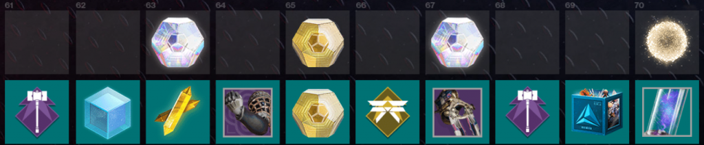 Season of the Risen season pass niveaux 61-70. (Photo : Bungie)