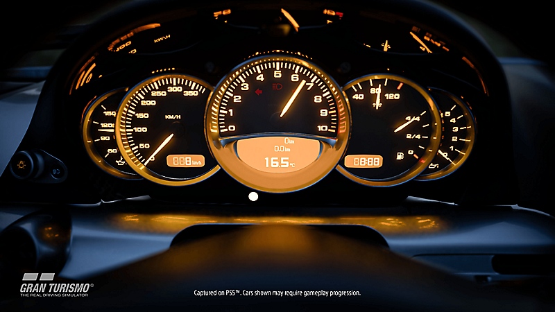 Vue du cockpit à l'intérieur de la Porsche Taycan Turbo S 2019 dans Gran Turismo 7.