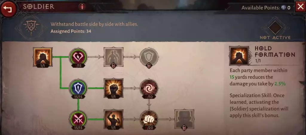 Diablo Immortal Paragon Soldat arbre
