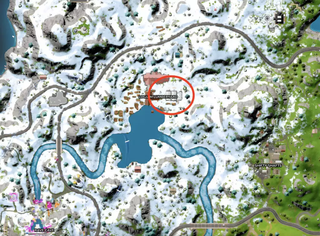 Emplacement de Fortnite Chug Cannon Chapitre 3 Saison 3 Logjam Lumberyard