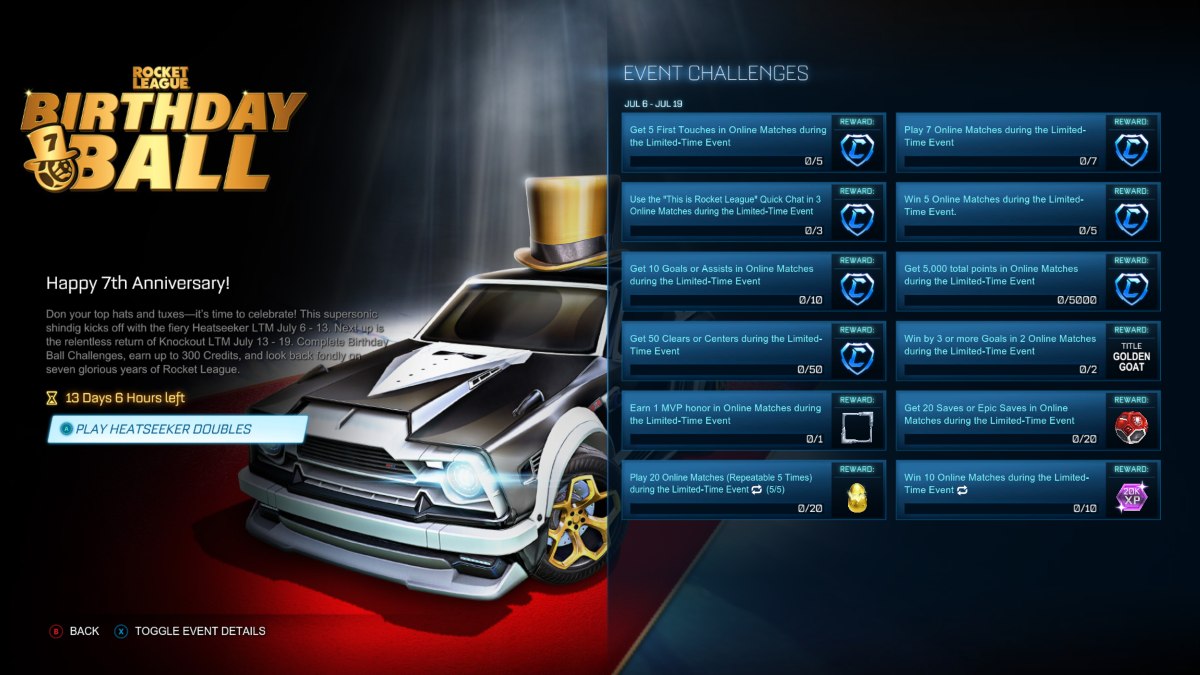 Défis et récompenses du bal d'anniversaire RL