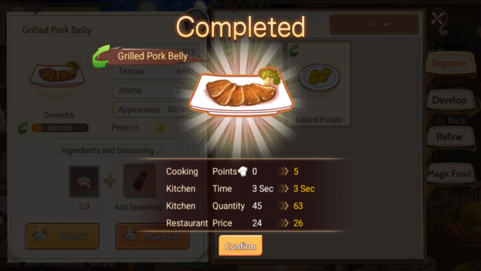 Completed Pork Belly Dish in Sakurajima Cuisine in Food Fantasy