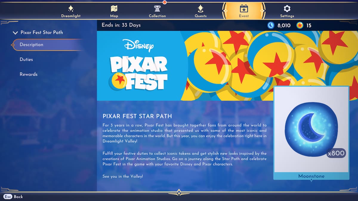 Informations sur le festival Pixar dans la vallée Disney Dreamlight