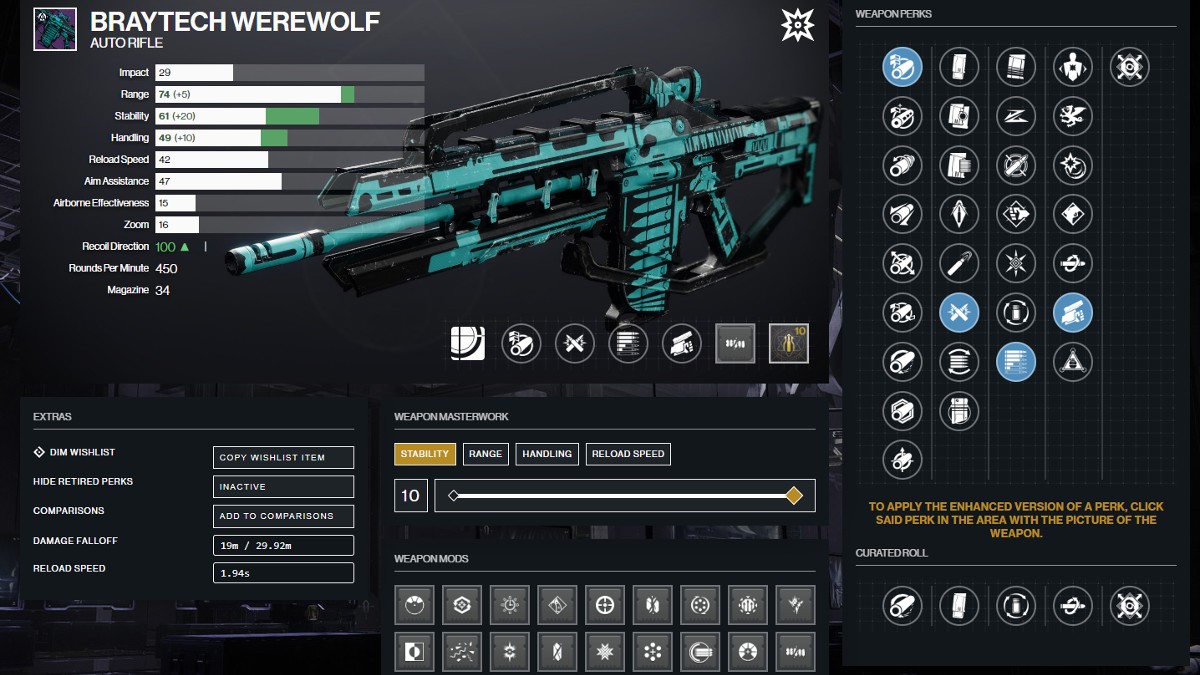Destiny 2 Braytech Werewolf PvE rouleau de dieu