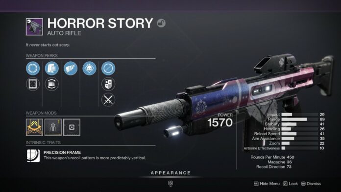 Destiny 2 Horror Story God Roll in inventory. 