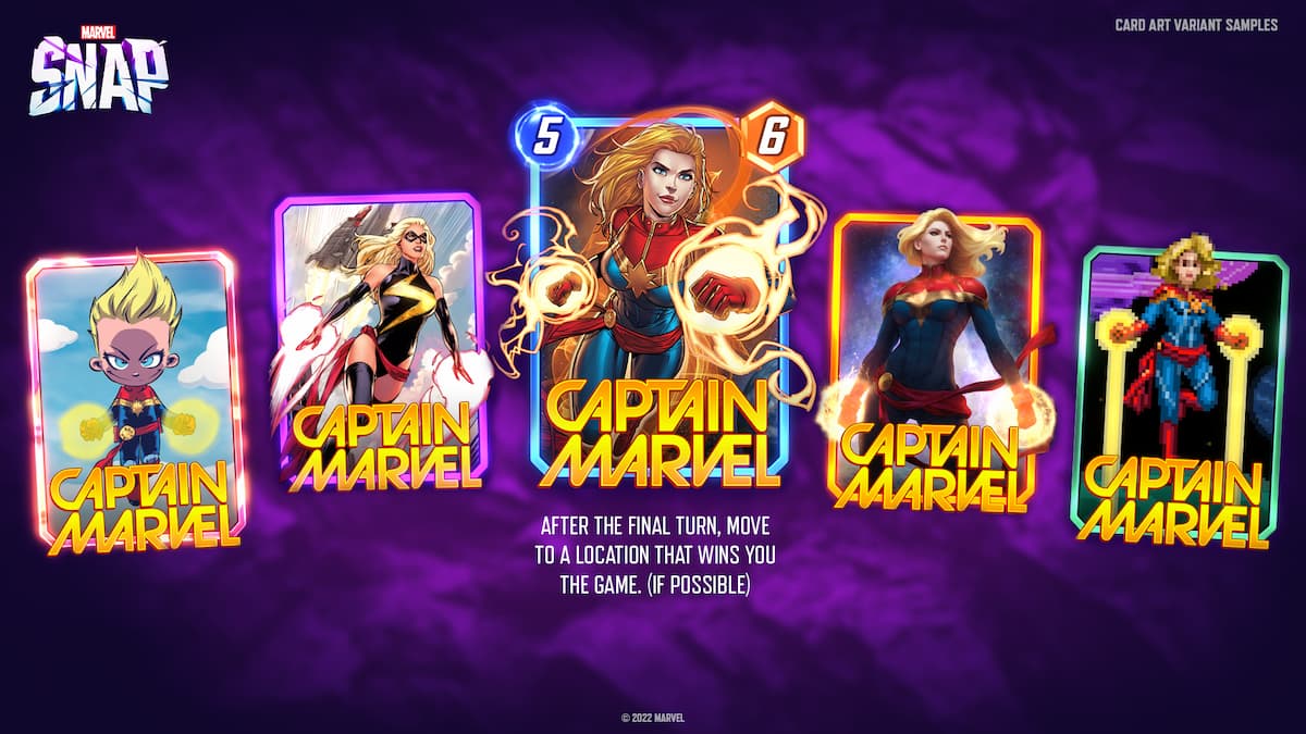 Cartes Captain Marvel en vitrine dans Marvel Snap