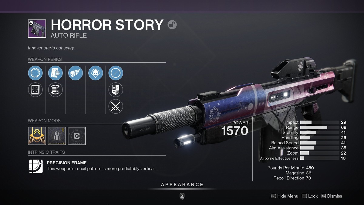 Destiny 2 Horror Story God Roll dans l'inventaire.