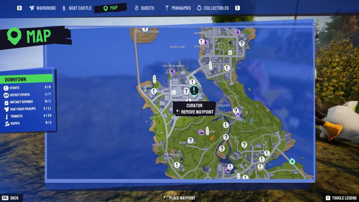 Emplacement de l'événement du conservateur indiqué sur la carte.