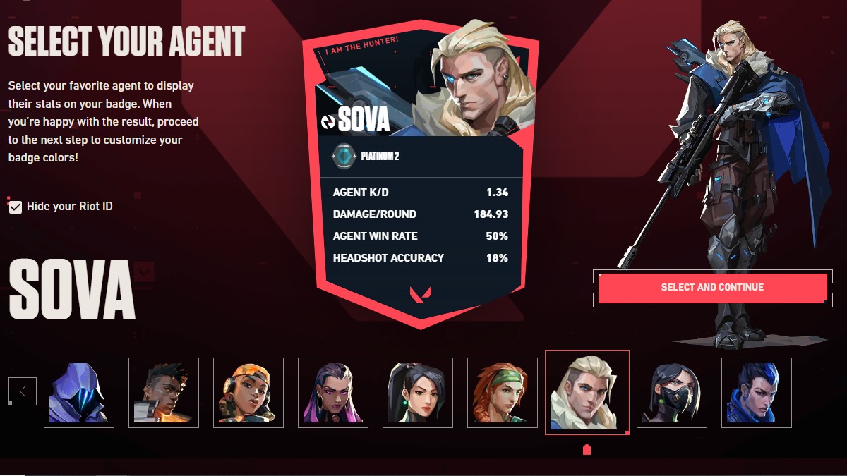 Mon agent VALORANT Badge Sova sélectionne.