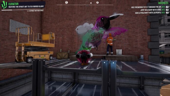 Goat standing in front of a street wall art in Goat Simulator 3.