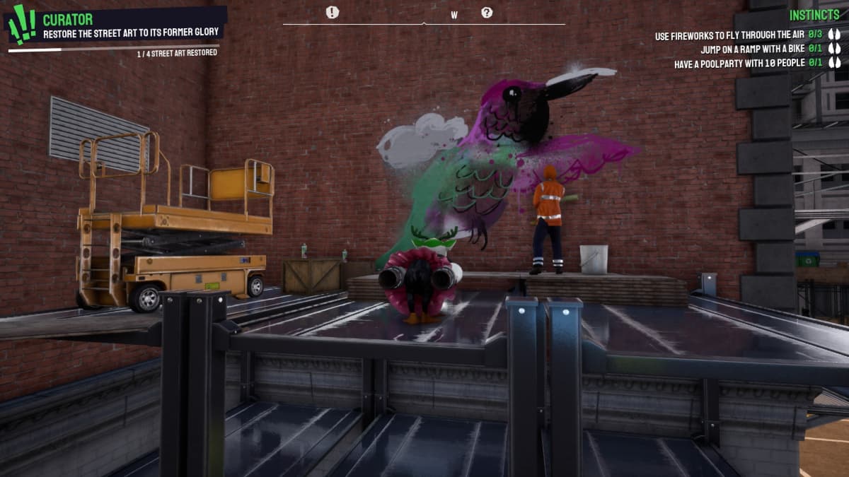 Chèvre debout devant un art mural de rue dans Goat Simulator 3.