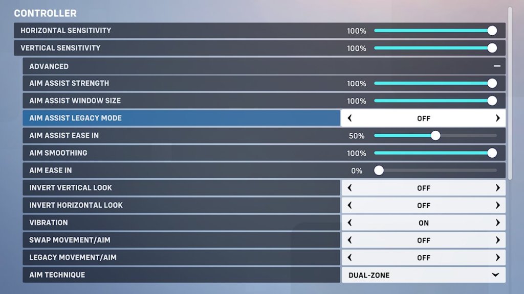 Écran des options de la manette Overwatch 2