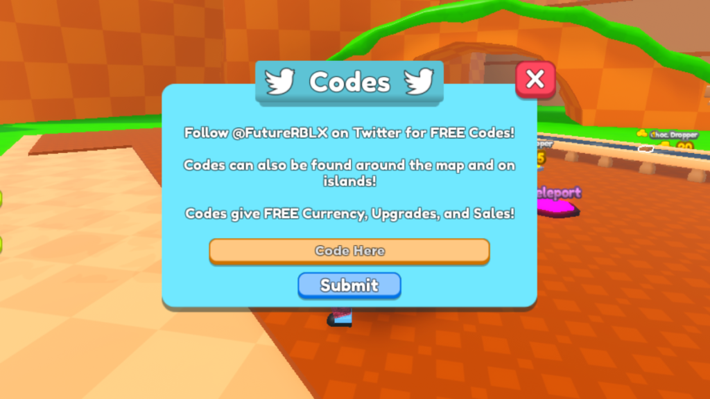 Écran des codes Roblox Chocolate Factory Tycoon