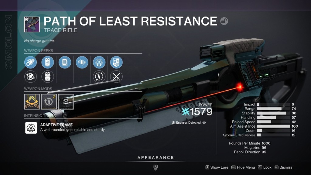 Chargement de l'arme spéciale double Destiny 2 - Chemin de moindre résistance dans l'inventaire.