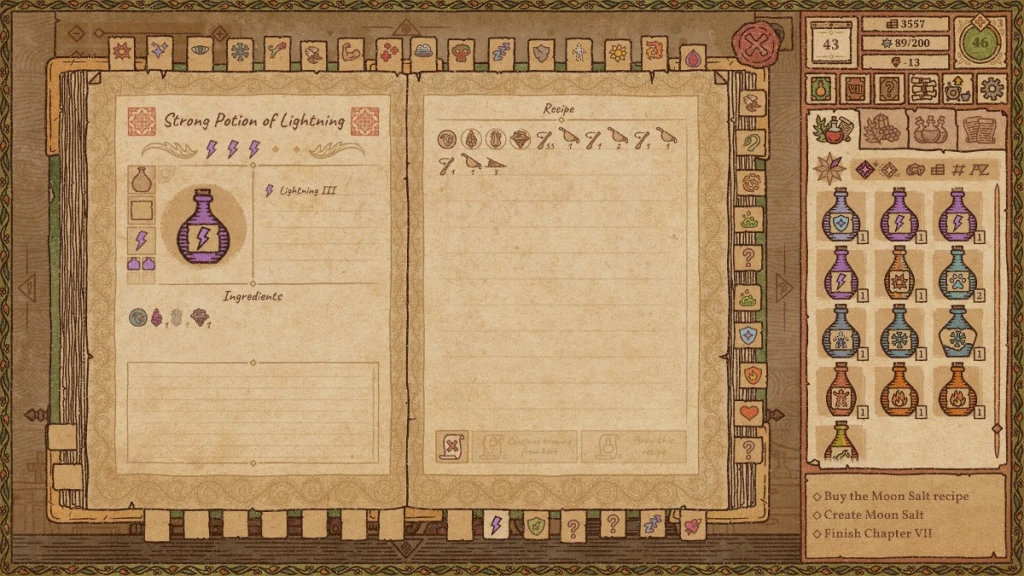 Potion Craft - Recette de potion de foudre.