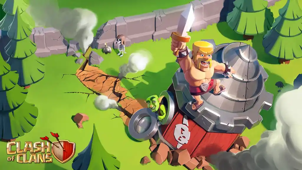 Un barbare frappant une structure dans une image de Clash of Clans.