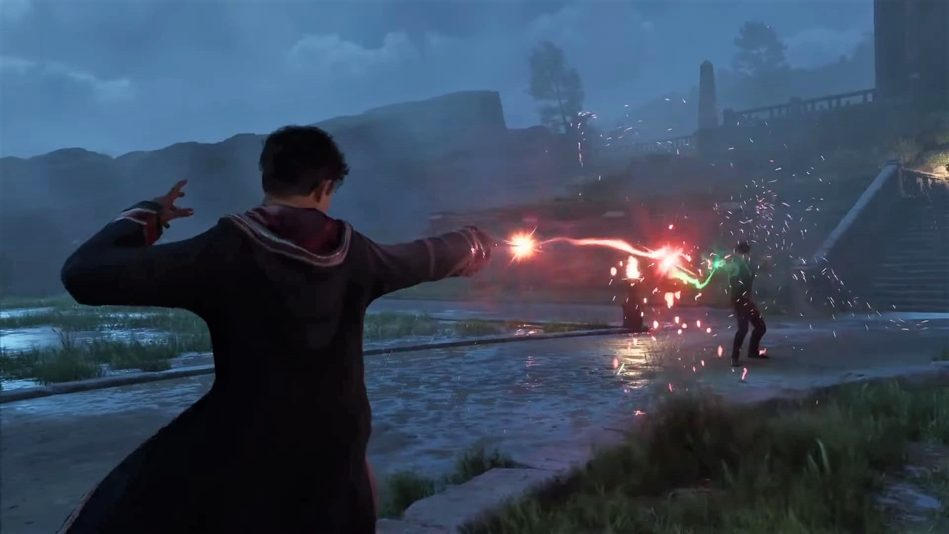 La mode est-elle importante dans l’héritage de Poudlard ? Répondu Two wizards clashing spells in Hogwarts Legacy