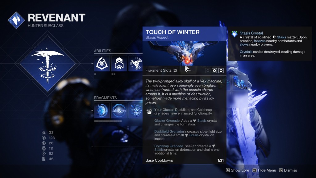 Meilleure construction de Stasis Hunter dans Destiny 2 Lightfall - Aspects.