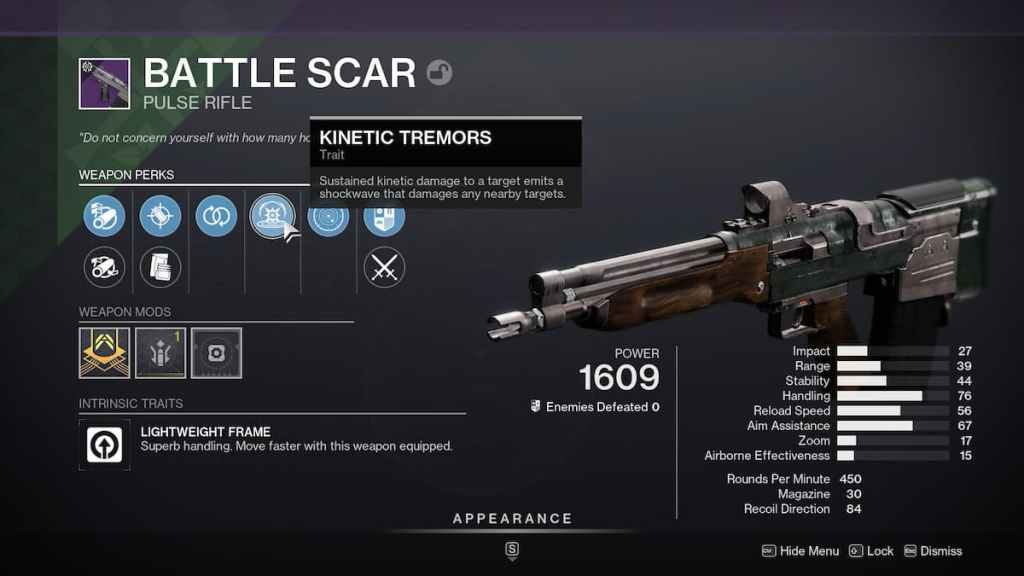 Que fait l'avantage Kinetic Tremors dans Destiny 2 Lightfall? Tremblements cinétiques sur le fusil à impulsion.
